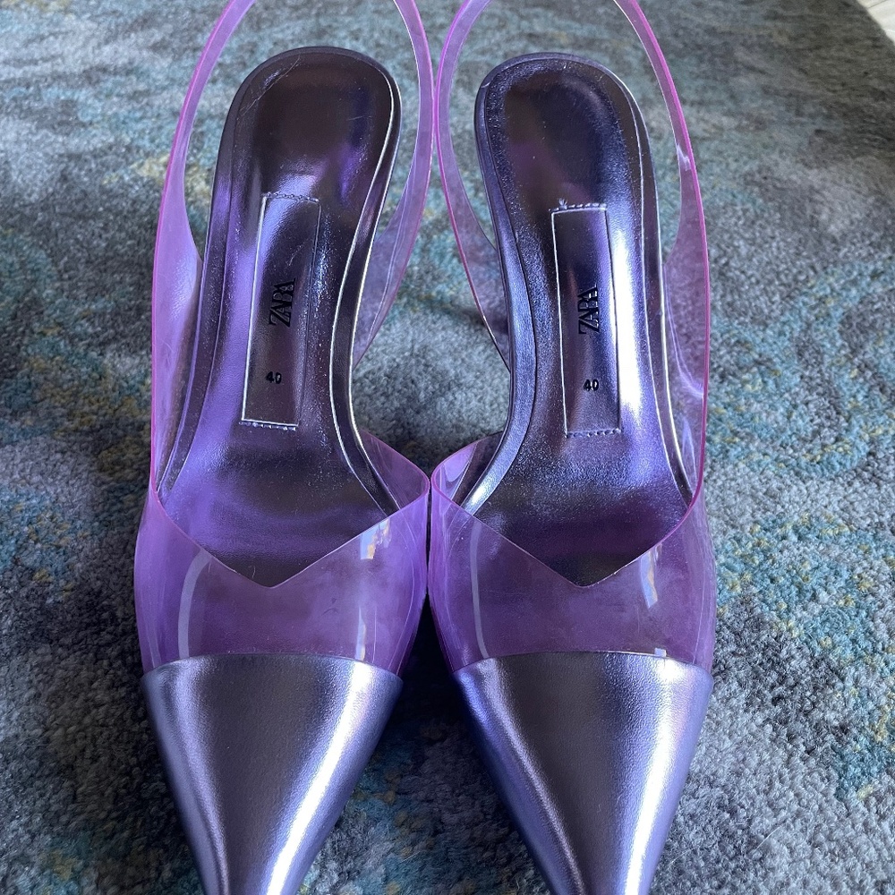 Zara Purple Vinyl Slingback Heels - Size 40/9